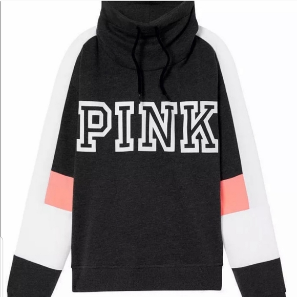 Pink Victoria’s Secret Colorblock Drawstring Turtle Neck Pullover Sweater Small - Picture 3 of 7